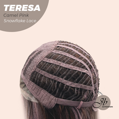 JBEXTENSION 18 Inches Camel Pink Pre-Cut Snowflake Lace Frontlace Glueless Wig TERESA CAMEL PINK【PERMATEASE】【BENDY EAR TABS】- M/L