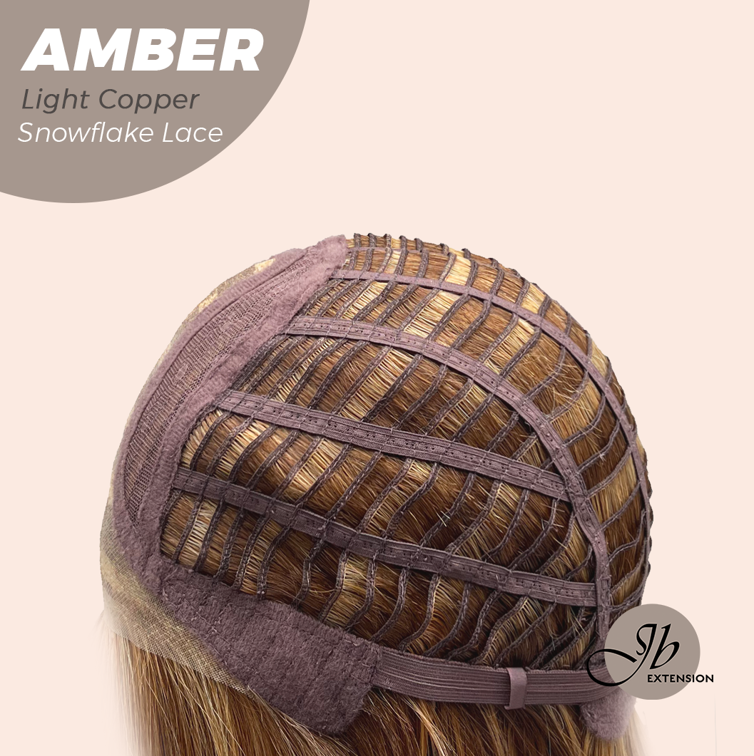 JBEXTENSION 21 Inches Straight Light Copper Pre-Cut Arc Snowflake Lace Frontlace Glueless Wig AMBER LIGHT COPPER【BENDY EAR TABS】
