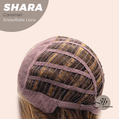 JBEXTENSION 17 Inches Curly Caramel Pre-Cut Arc Snowflake Lace Frontlace Glueless Wig SHARA CARAMEL【BENDY EAR TABS】