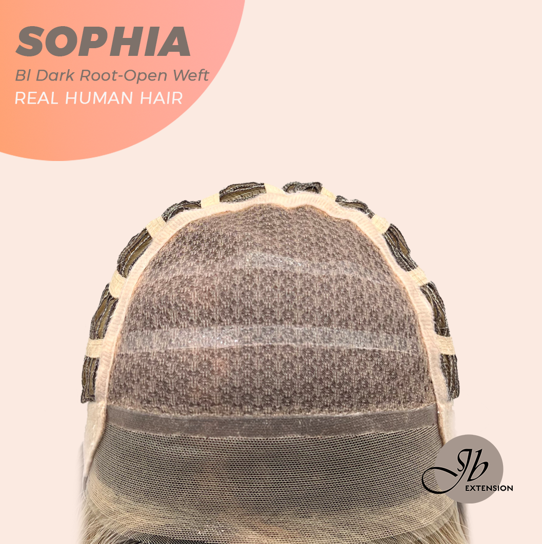 JBEXTENSION 12 Inches Blonde with Dark Root Pre-Cut Free Part Frontlace Glueless Real Human Hair Wig SOPHIA BLONDE WITH DARK ROOT - Open Weft【BENDY EAR TABS】