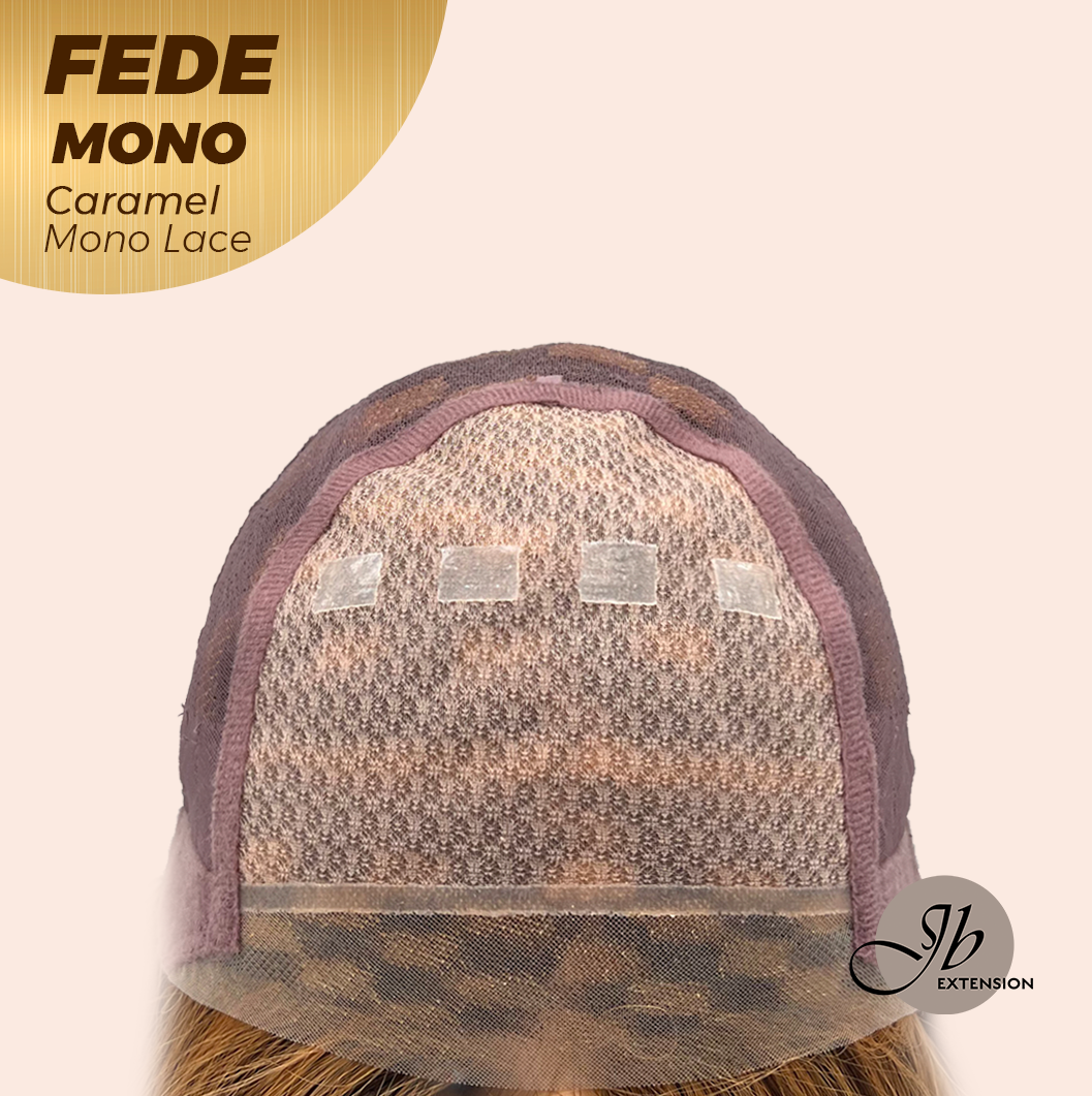 JBEXTENSION FEDE MONO Full Monofilament Handmade Full Lace Full Hand Tied Wig 19 Inches Wave Caramel Mono Lace Handmade Futura Fiber Wig with Anti-slip Silicone Strips Glueless Wig FEDE MONO - CARAMEL【BENDY EAR TABS】