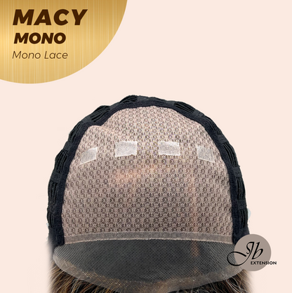 JBEXTENSION MACY MONO Monofilament Handmade Wig 6X5 Full Monofilament Hand Tied Top Wig 18 Inches Curly Ombre Brown Mono Lace Wig with Anti-slip Silicone Strips Glueless Wig MACY MONO【BENDY EAR TABS】