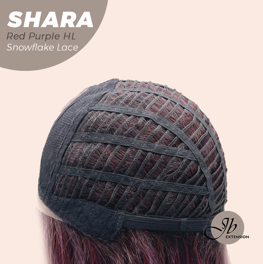 [FINAL SALE] JBEXTENSION 17 Inches Curly Red Purple Highlight Pre-Cut Arc Snowflake Lace Frontlace Glueless Wig SHARA RED PURPLE HIGHLIGHT【BENDY EAR TABS】