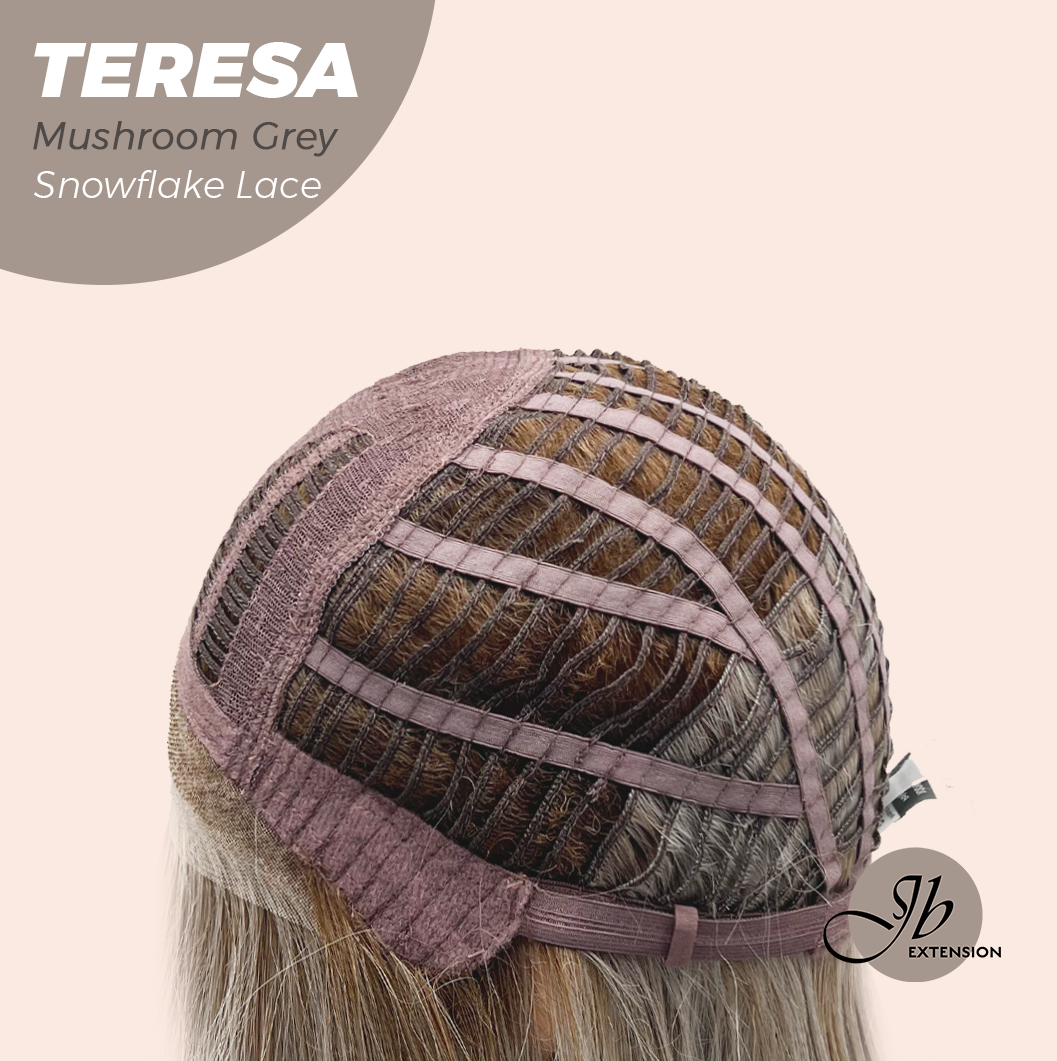 JBEXTENSION 18 Inches Mushroom Grey Pre-Cut Snowflake Lace Frontlace Glueless Wig TERESA MUSHROOM GREY【PERMATEASE】【BENDY EAR TABS】- M/L