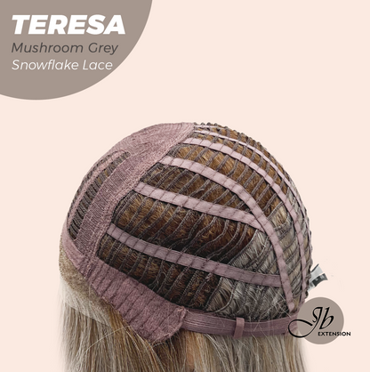 JBEXTENSION 18 Inches Mushroom Grey Pre-Cut Snowflake Lace Frontlace Glueless Wig TERESA MUSHROOM GREY【PERMATEASE】【BENDY EAR TABS】- M/L