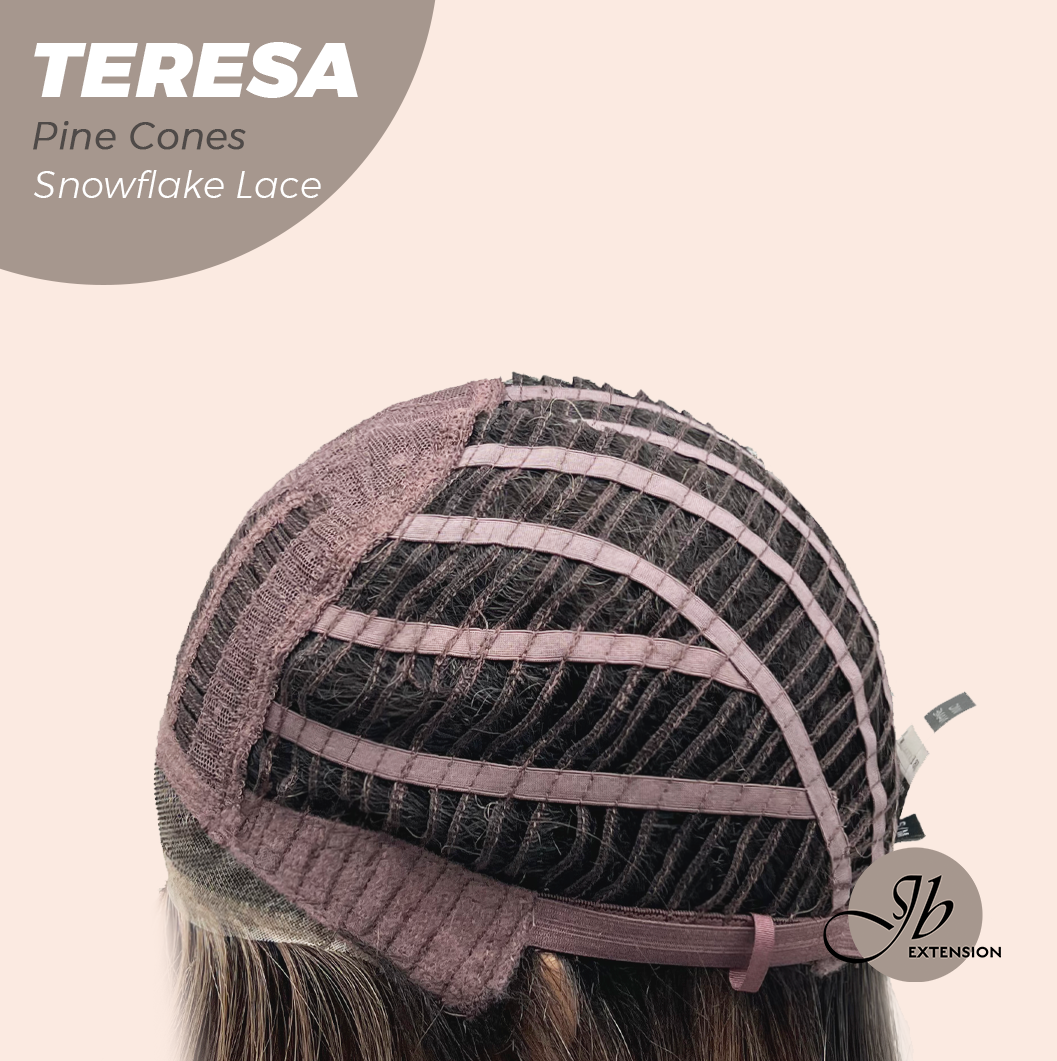 JBEXTENSION 18 Inches Pine Cones Pre-Cut Snowflake Lace Frontlace Glueless Wig TERESA PINE CONES【PERMATEASE】【BENDY EAR TABS】- M/L