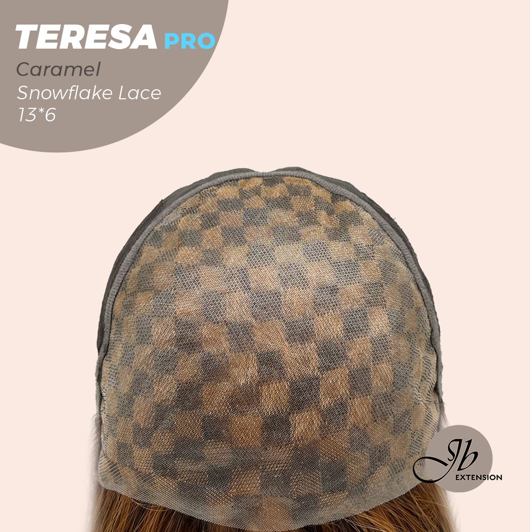 JBEXTENSION 18 Inches Caramel Pre-Cut 13X6 Free Part Snowflake Lace Frontlace Glueless Wig TERESA PRO - CARAMEL【BENDY EAR TABS】