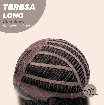 JBEXTENSION 22 Inches Long Dark Brown Pre-Cut Snowflake Lace Frontlace Glueless Wig TERESA LONG DARK BROWN【PERMATEASE】【BENDY EAR TABS】- M/L