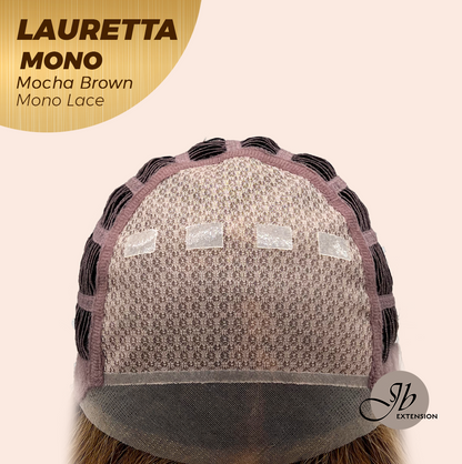 JBEXTENSION LAURETTA MONO Monofilament Handmade Wig 6X5 Full Monofilament Hand Tied Top Wig 17 Inches Mocha Brown Mono Lace Wig with Anti-slip Silicone Strips Glueless Wig LAURETTA MONO - MOCHA BROWN【BENDY EAR TABS】