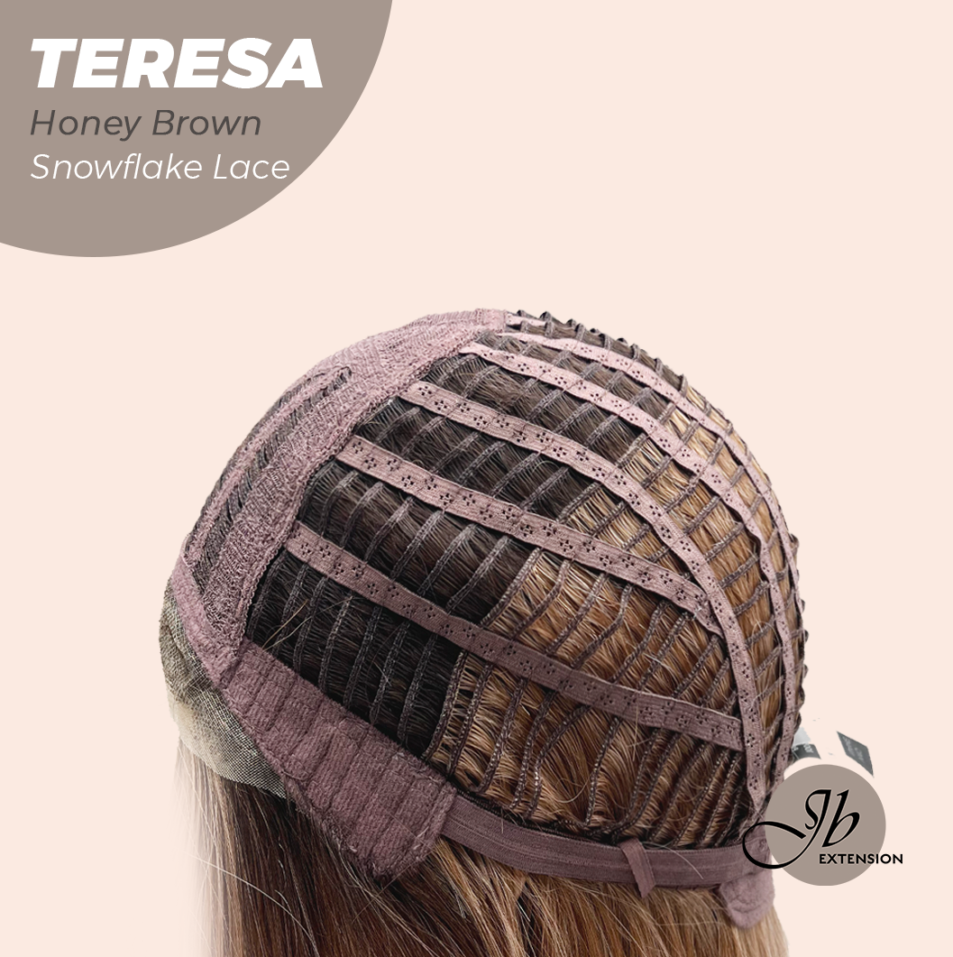 JBEXTENSION 18 Inches Honey Brown Pre-Cut Snowflake Lace Frontlace Glueless Wig TERESA HONEY BROWN【PERMATEASE】【BENDY EAR TABS】- M/L
