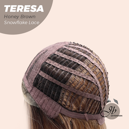JBEXTENSION 18 Inches Honey Brown Pre-Cut Snowflake Lace Frontlace Glueless Wig TERESA HONEY BROWN【PERMATEASE】【BENDY EAR TABS】- M/L