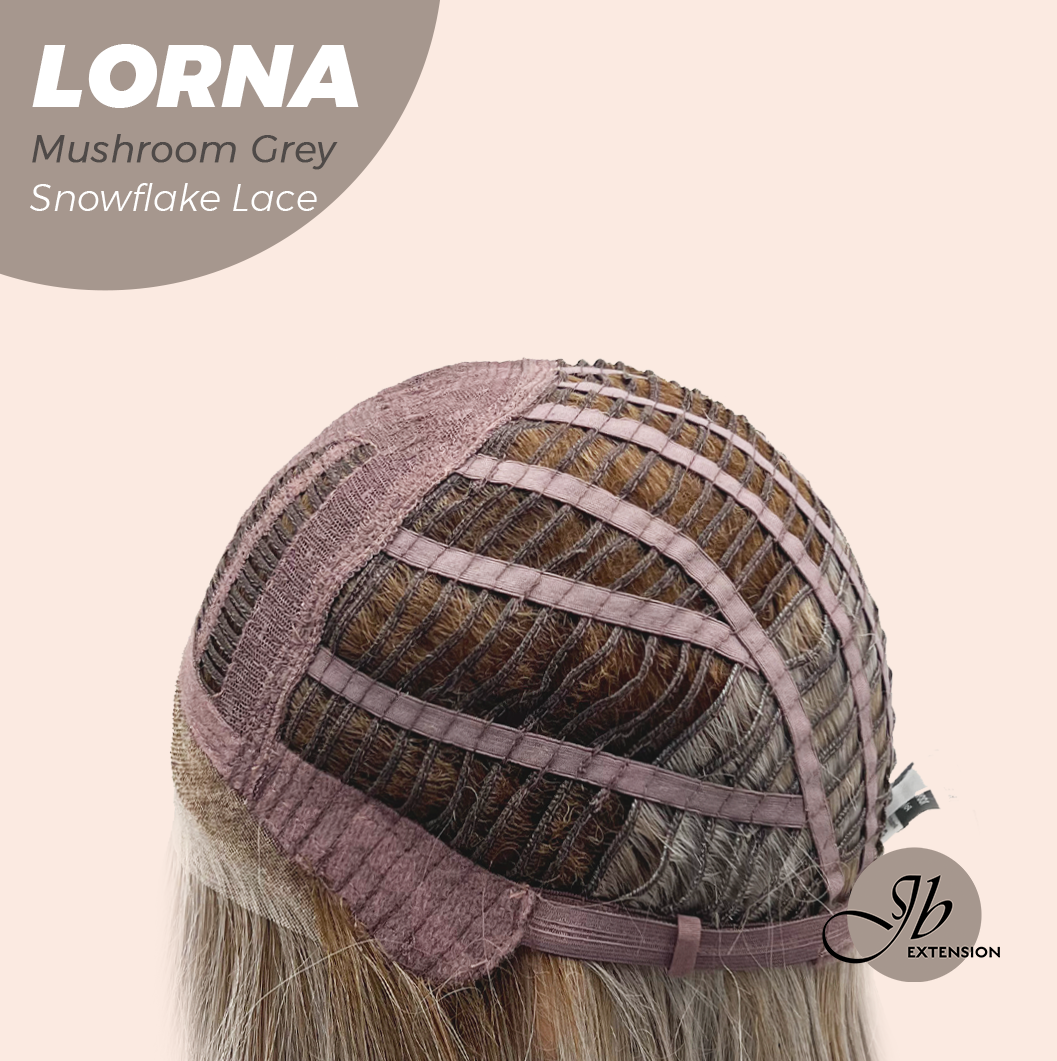 [FINAL SALE] JBEXTENSION 18 Inches Mushroom Grey Curly Pre-Cut Snowflake Lace Frontlace Glueless Wig LORNA MUSHROOM GREY【PERMATEASE】【BENDY EAR TABS】- M/L