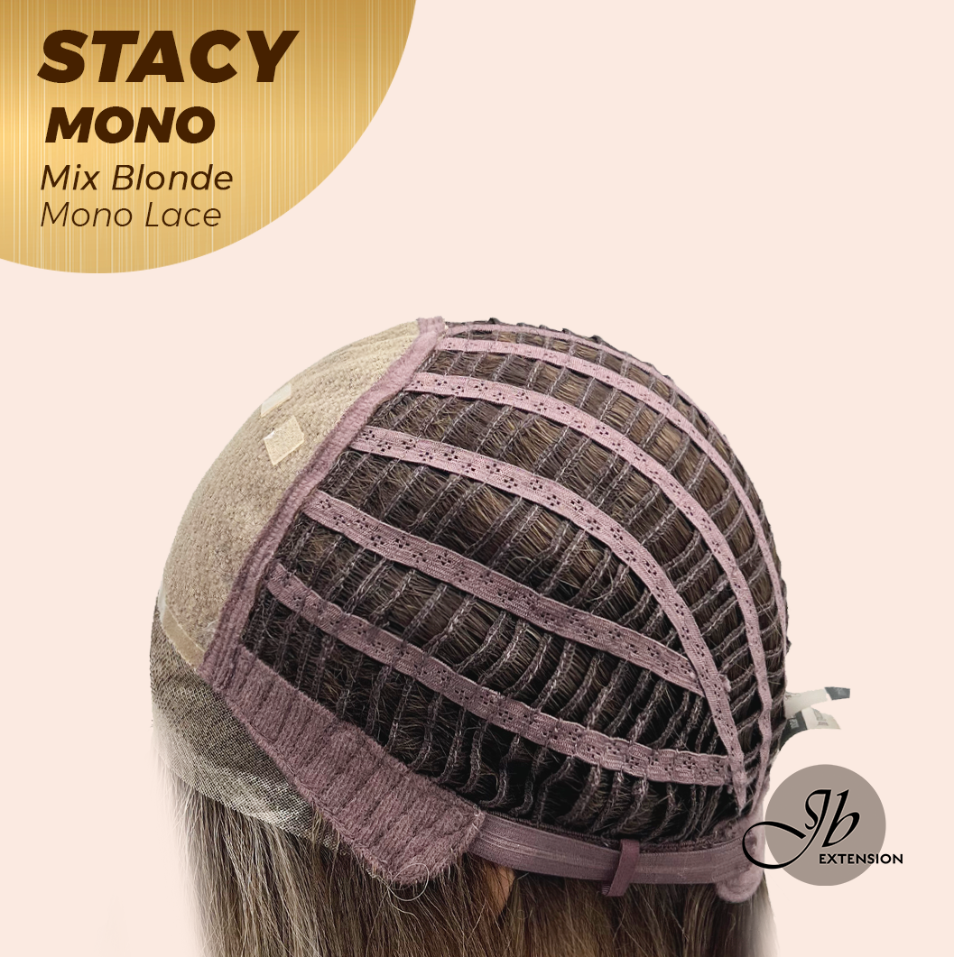 JBEXTENSION STACY MONO Monofilament Handmade Wig 6X5 Full Monofilament Hand Tied Top Wig 18 Inches Mix Blonde Mono Lace Wig with Anti-slip Silicone Strips Glueless Wig STACY MONO - MIX BLONDE【BENDY EAR TABS】