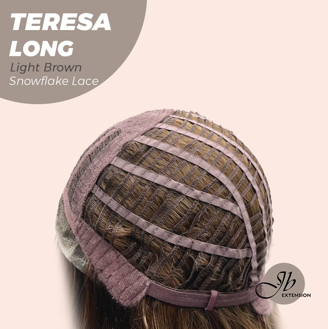 JBEXTENSION 22 Inches Long Light Brown Pre-Cut Snowflake Lace Frontlace Glueless Wig TERESA LONG LIGHT BROWN【PERMATEASE】【BENDY EAR TABS】- M/L