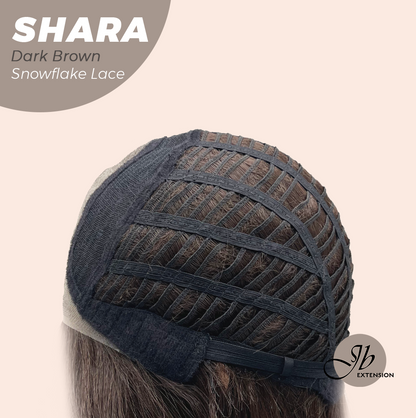 JBEXTENSION 17 Inches Curly Dark Brown Pre-Cut Arc Snowflake Lace Frontlace Glueless Wig SHARA DARK BROWN【BENDY EAR TABS】