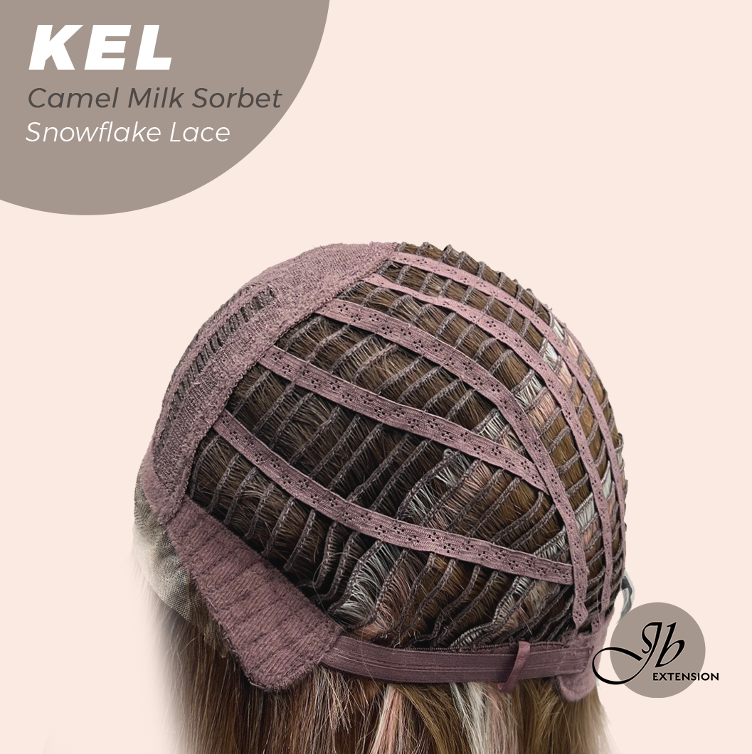 JBEXTENSION 22 Inches Camel Milk Sorbet Pre-Cut Snowflake Lace Frontlace Glueless Wig KEL CAMEL MILK SORBET【PERMATEASE】【BENDY EAR TABS】- M/L