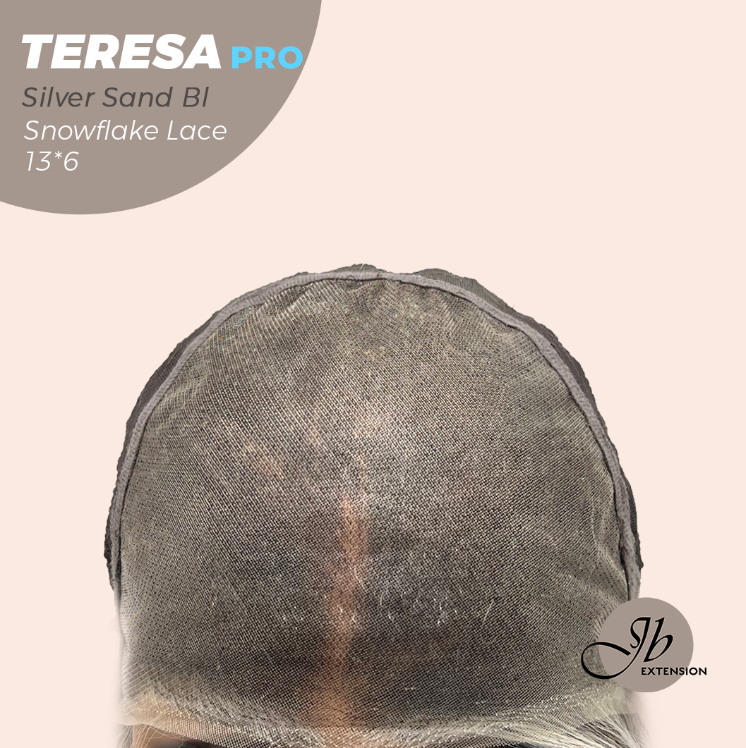 JBEXTENSION 18 Inches Silver Sand Blonde Pre-Cut 13X6 Free Part Snowflake Lace Frontlace Glueless Wig TERESA PRO - SILVER SAND BLONDE【BENDY EAR TABS】