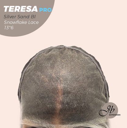JBEXTENSION 18 Inches Silver Sand Blonde Pre-Cut 13X6 Free Part Snowflake Lace Frontlace Glueless Wig TERESA PRO - SILVER SAND BLONDE【BENDY EAR TABS】