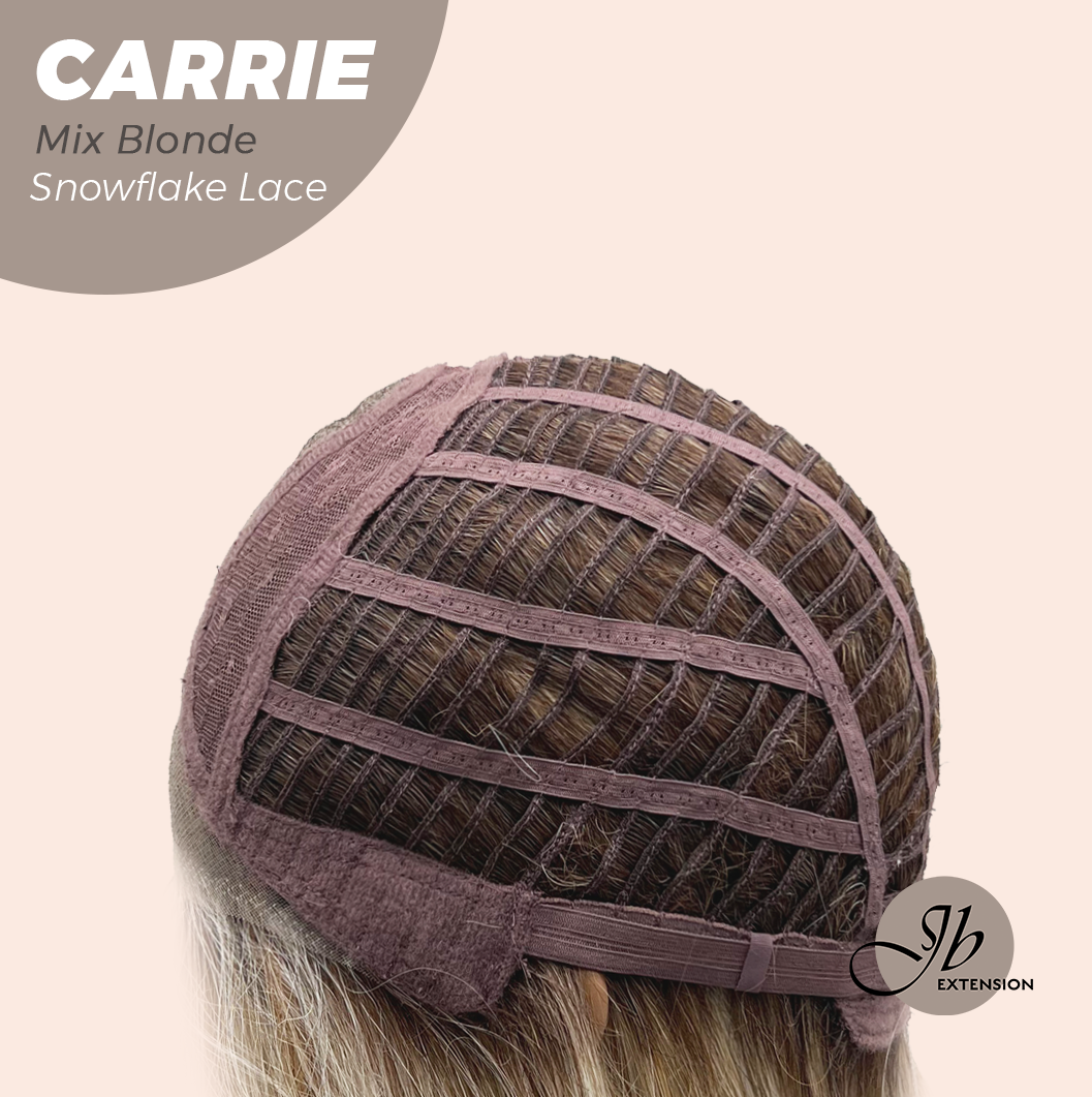 JBEXTENSION 11 Inches Short Hair Mix Blonde Pre-Cut Arc Snowflake Lace Frontlace Glueless Wig with Bangs CARRIE MIX BLONDE【BENDY EAR TABS】