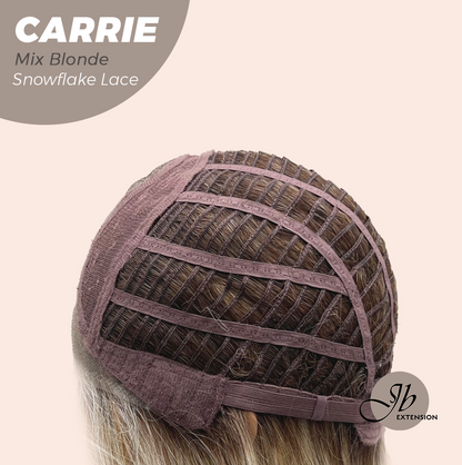 JBEXTENSION 11 Inches Short Hair Mix Blonde Pre-Cut Arc Snowflake Lace Frontlace Glueless Wig with Bangs CARRIE MIX BLONDE【BENDY EAR TABS】