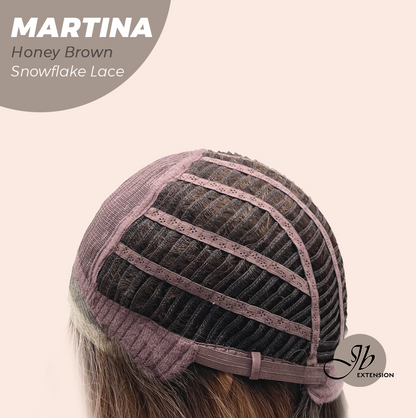 JBEXTENSION 17 Inches Wave Honey Brown Pre-Cut Side Part Snowflake Lace Frontlace Glueless Wig MARTINA HONEY BROWN【BENDY EAR TABS】
