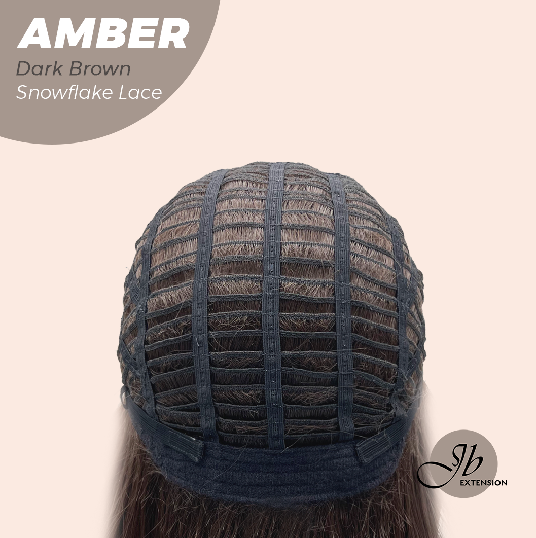 JBEXTENSION 21 Inches Straight Dark Brown Pre-Cut Arc Snowflake Lace Frontlace Glueless Wig AMBER DARK BROWN【BENDY EAR TABS】