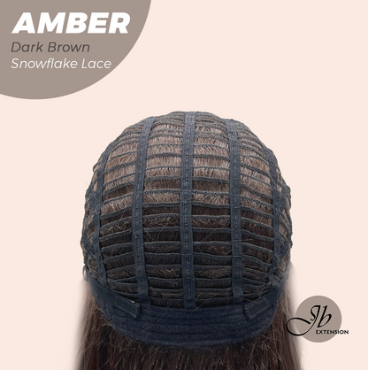 JBEXTENSION 21 Inches Straight Dark Brown Pre-Cut Arc Snowflake Lace Frontlace Glueless Wig AMBER DARK BROWN【BENDY EAR TABS】