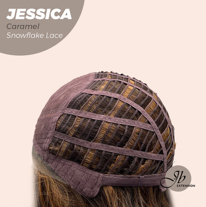 JBEXTENSION 16 Inches Caramel Curly Pre-Cut Side Part Snowflake Lace Frontlace Glueless Wig JESSICA CARAMEL【BENDY EAR TABS】