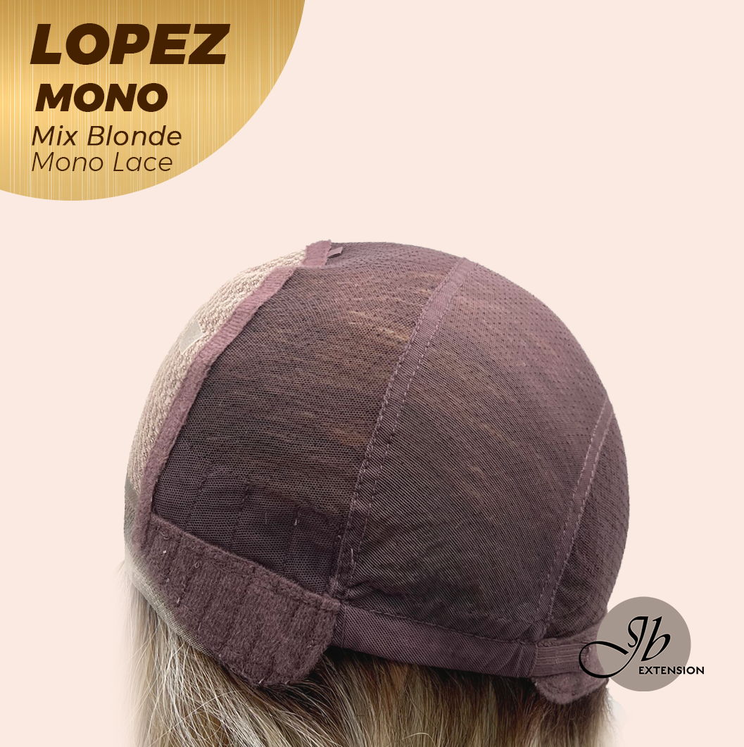 JBEXTENSION LOPEZ MONO Full Monofilament Handmade Full Lace Full Hand Tied Wig 18 Inches Mix Blonde Mono Lace Handmade Futura Fiber Wig with Anti-slip Silicone Strips Glueless Wig LOPEZ MONO - MIX BLONDE【BENDY EAR TABS】