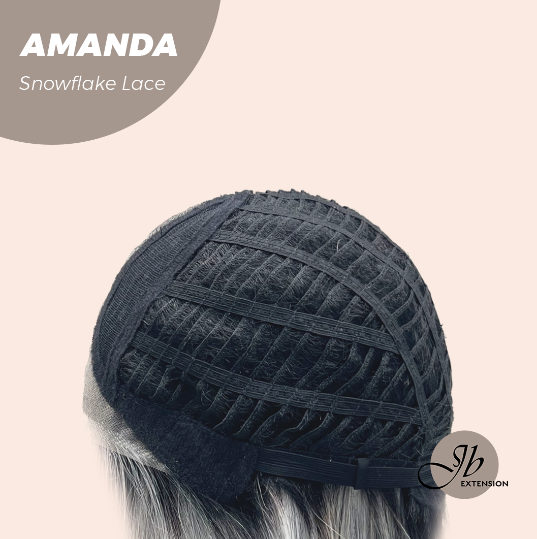 JBEXTENSION 16 Inches Grey Silver with Dark Root Pre-Cut Arc Snowflake Lace Frontlace Glueless Wig AMANDA SNOWFLAKE【BENDY EAR TABS】
