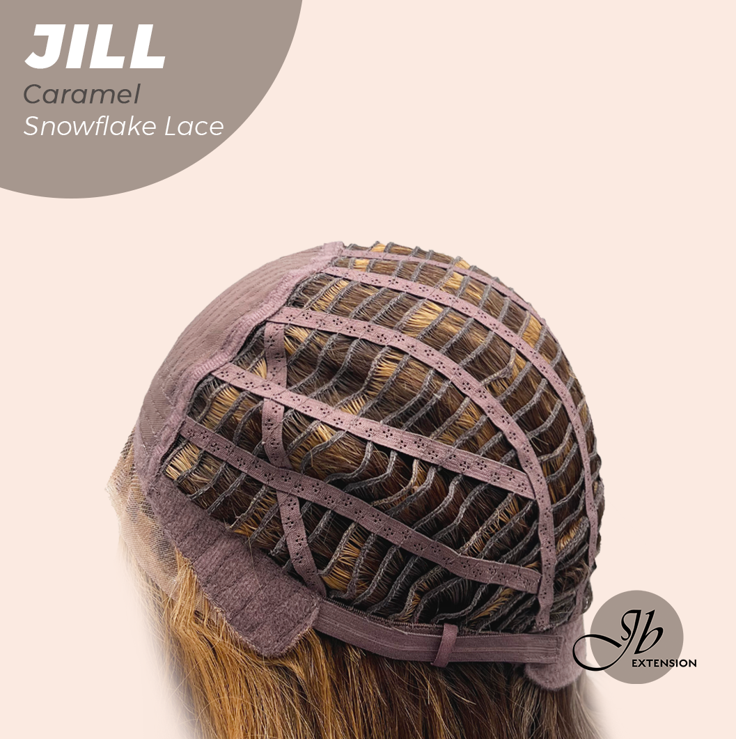 [FINAL SALE] JBEXTENSION 16 Inches Curly Caramel Pre-Cut Side Part Snowflake Lace Frontlace Glueless Wig JILL CARAMEL【BENDY EAR TABS】- M/L