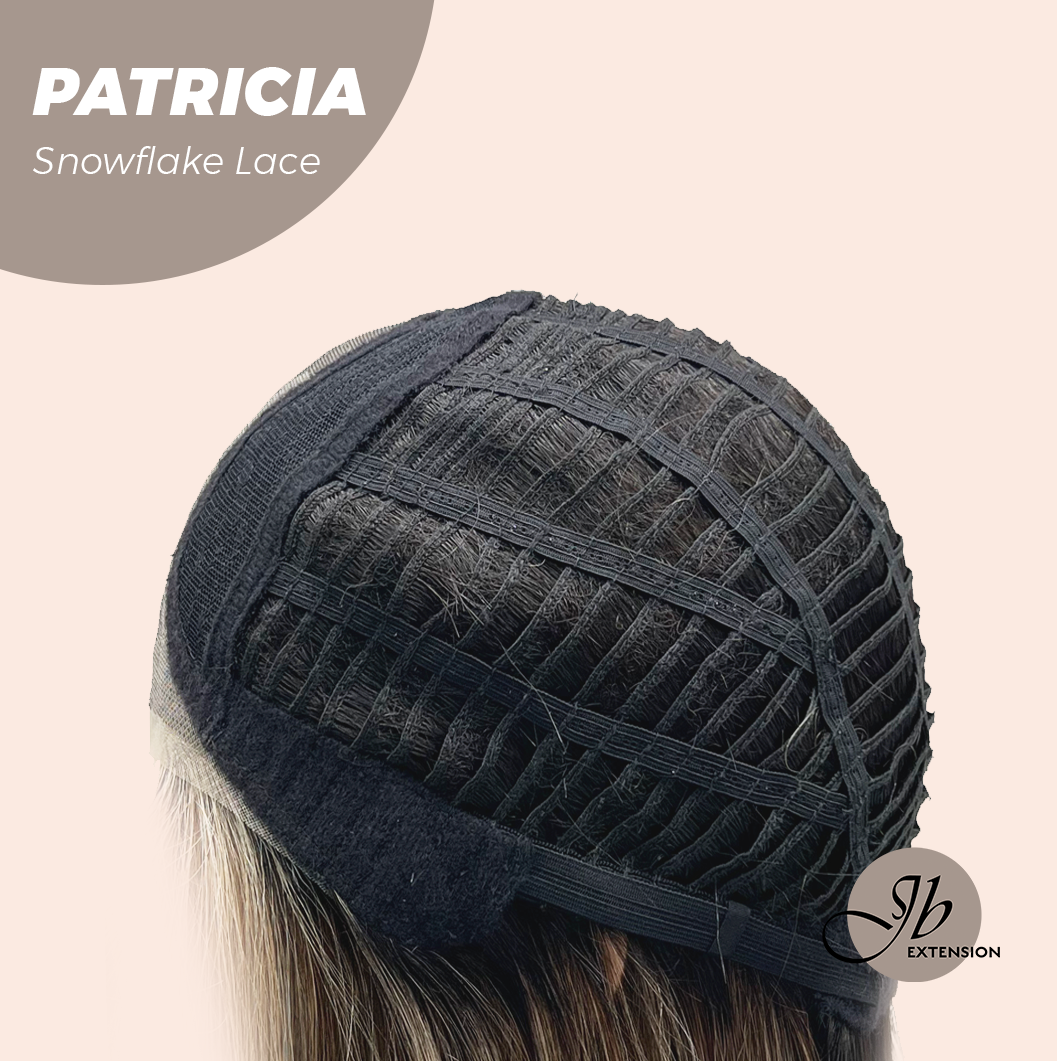JBEXTENSION 17 Inches Dark Mix Blonde Pre-Cut Arc Snowflake Lace Frontlace Glueless Wig with Bangs PATRICIA【BENDY EAR TABS】