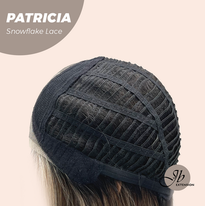 JBEXTENSION 17 Inches Dark Mix Blonde Pre-Cut Arc Snowflake Lace Frontlace Glueless Wig with Bangs PATRICIA【BENDY EAR TABS】