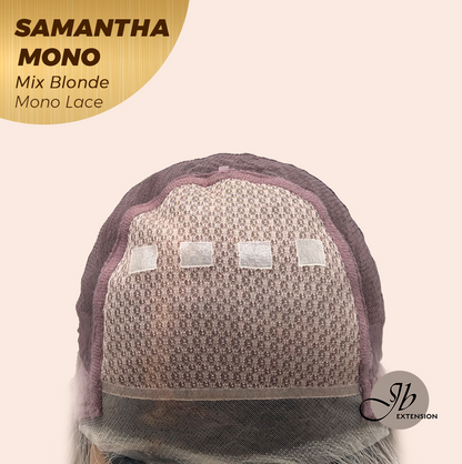 JBEXTENSION SAMANTHA MONO Full Monofilament Handmade Full Lace Full Hand Tied Wig 17 Inches Mix Blonde Mono Lace Handmade Futura Fiber Wig with Anti-slip Silicone Strips Glueless Wig SAMANTHA MONO MIX BLONDE【BENDY EAR TABS】