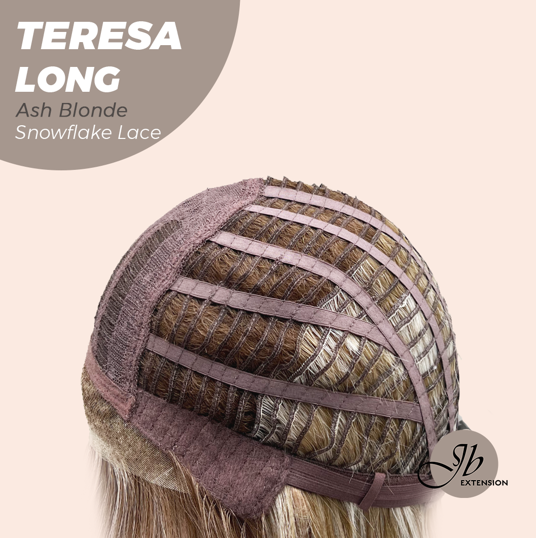 JBEXTENSION 22 Inches Long Ash Blonde Pre-Cut Snowflake Lace Frontlace Glueless Wig TERESA LONG ASH BLONDE【PERMATEASE】【BENDY EAR TABS】- M/L
