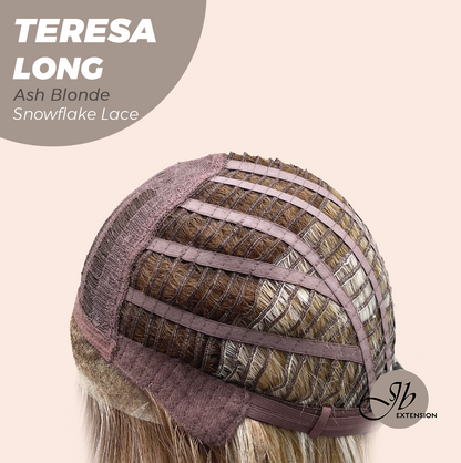 JBEXTENSION 22 Inches Long Ash Blonde Pre-Cut Snowflake Lace Frontlace Glueless Wig TERESA LONG ASH BLONDE【PERMATEASE】【BENDY EAR TABS】- M/L