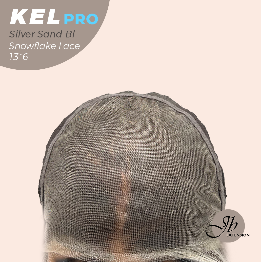 JBEXTENSION 22 Inches Silver Sand Blonde Pre-Cut 13X6 Free Part Snowflake Lace Frontlace Glueless Wig KEL PRO - SILVER SAND BLONDE【BENDY EAR TABS】
