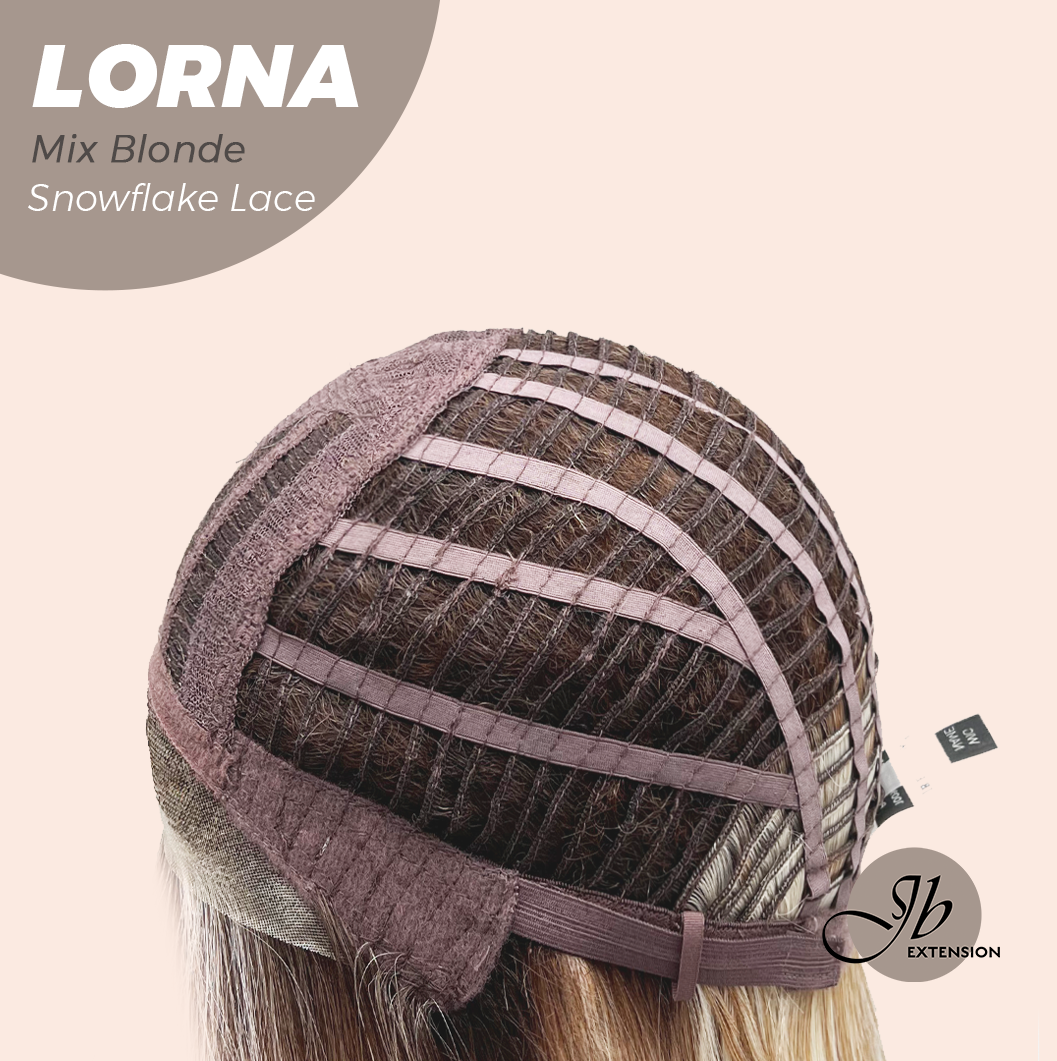 [FINAL SALE] JBEXTENSION 18 Inches Mix Blonde Curly Pre-Cut Snowflake Lace Frontlace Glueless Wig LORNA SNOWFLAKE MIX BLONDE【PERMATEASE】【BENDY EAR TABS】- M/L