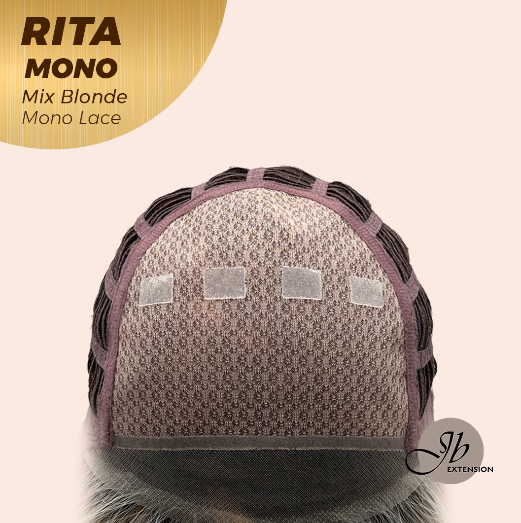 JBEXTENSION RITA MONO Monofilament Handmade Wig 6X5 Full Monofilament Hand Tied Top Wig 14 Inches Curly Mix Blonde Mono Lace Wig with Anti-slip Silicone Strips Glueless Wig RITA MONO - MIX BLONDE【BENDY EAR TABS】