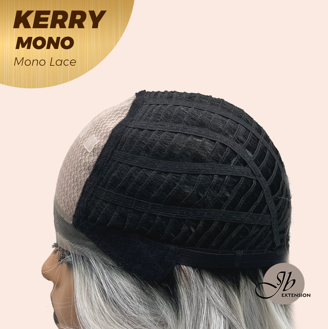 [FINAL SALE] JBEXTENSION KERRY MONO Monofilament Handmade Wig 6X5 Full Monofilament Hand Tied Top Wig 18 Inches Grey with Dark Root Mono Lace Wig With Anti-slip Silicone Strips Glueless Wig KERRY MONO【BENDY EAR TABS】