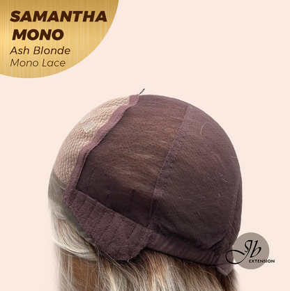 JBEXTENSION SAMANTHA MONO Full Monofilament Handmade Full Lace Full Hand Tied Wig 17 Inches Ash Blonde Mono Lace Handmade Futura Fiber Wig with Anti-slip Silicone Strips Glueless Wig SAMANTHA MONO ASH BLONDE【BENDY EAR TABS】