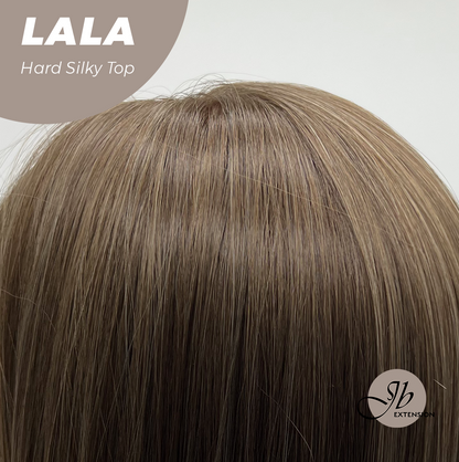 [FINAL SALE] JBEXTENSION 25 Inches Scalpiana Brown with Blonde Highlight 3.5X4 Hard Silky Top Natural Scalp Effect Wig With Bangs LALA
