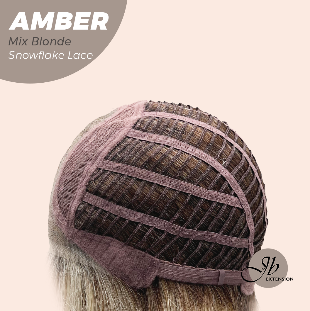 JBEXTENSION 21 Inches Straight Mix Blonde Pre-Cut Arc Snowflake Lace Frontlace Glueless Wig AMBER MIX BLONDE【BENDY EAR TABS】