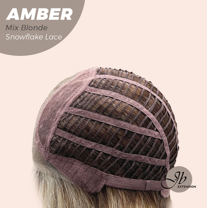 JBEXTENSION 21 Inches Straight Mix Blonde Pre-Cut Arc Snowflake Lace Frontlace Glueless Wig AMBER MIX BLONDE【BENDY EAR TABS】