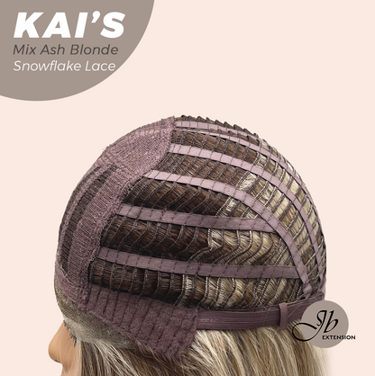 JBEXTENSION 18 Inches Mix Ash Blonde Pre-Cut Snowflake Lace Frontlace Glueless Wig KAI'S MIX ASH BLONDE【PERMATEASE】【BENDY EAR TABS】- M/L