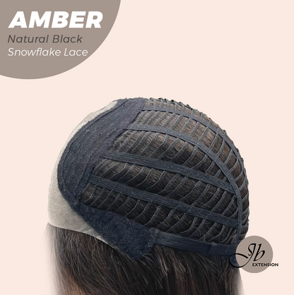 JBEXTENSION 21 Inches Straight Natural Black Pre-Cut Arc Snowflake Lace Frontlace Glueless Wig AMBER NATURAL BLACK【BENDY EAR TABS】