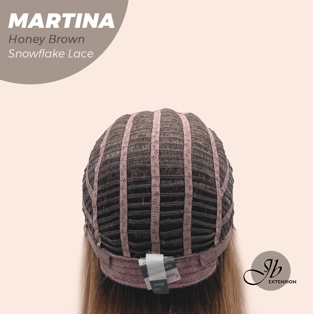 JBEXTENSION 17 Inches Wave Honey Brown Pre-Cut Side Part Snowflake Lace Frontlace Glueless Wig MARTINA HONEY BROWN【BENDY EAR TABS】