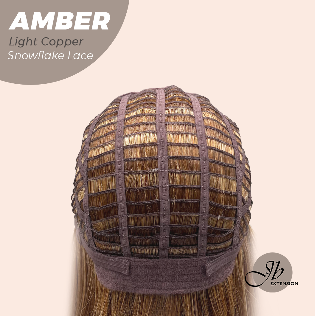 JBEXTENSION 21 Inches Straight Light Copper Pre-Cut Arc Snowflake Lace Frontlace Glueless Wig AMBER LIGHT COPPER【BENDY EAR TABS】