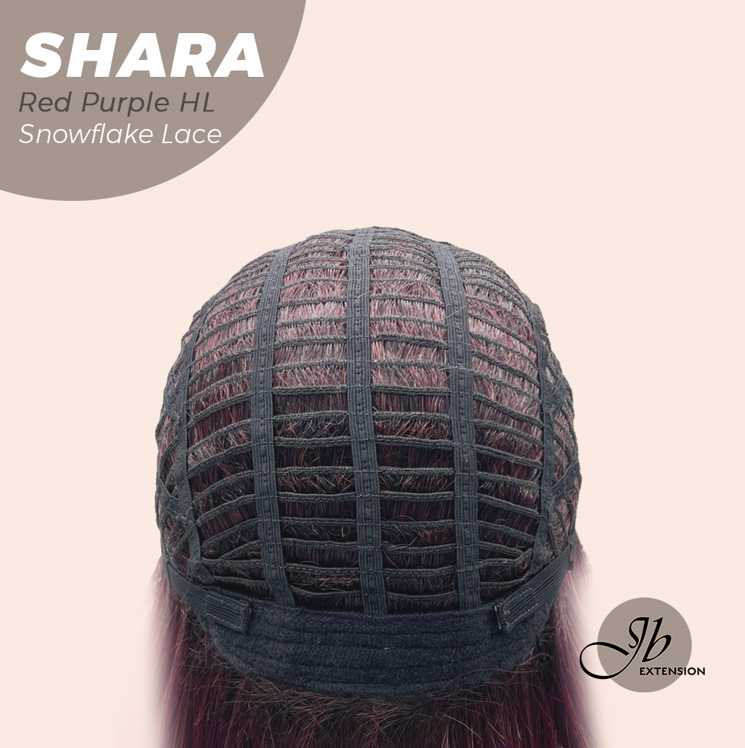 [FINAL SALE] JBEXTENSION 17 Inches Curly Red Purple Highlight Pre-Cut Arc Snowflake Lace Frontlace Glueless Wig SHARA RED PURPLE HIGHLIGHT【BENDY EAR TABS】