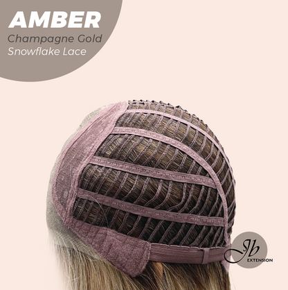 JBEXTENSION 21 Inches Straight Champagne Gold Pre-Cut Arc Snowflake Lace Frontlace Glueless Wig AMBER CHAMPAGNE GOLD【BENDY EAR TABS】